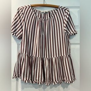 Madewell Stanza Ruffle Hem Top Purple and White Stripe Size Medium
